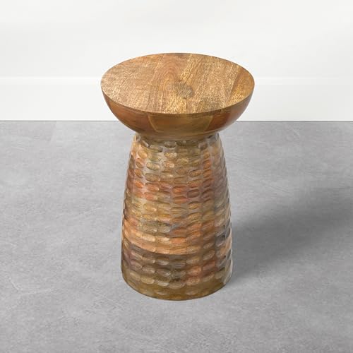 Boyd Accent Table - 13 inch Wide Solid Mango Wood Round Side Table in Honey Earthtone, Contemporary Sculptural End Table for Living Room or Bedroom with Natural Grain Finish, Assembled