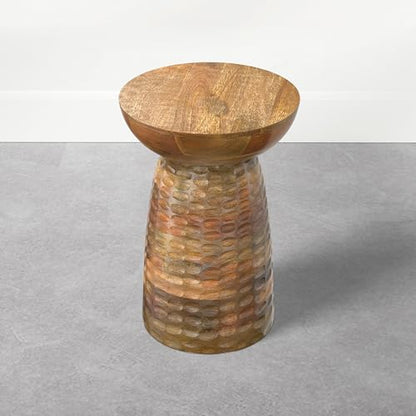 Boyd Accent Table - 13 inch Wide Solid Mango Wood Round Side Table in Honey Earthtone, Contemporary Sculptural End Table for Living Room or Bedroom with Natural Grain Finish, Assembled