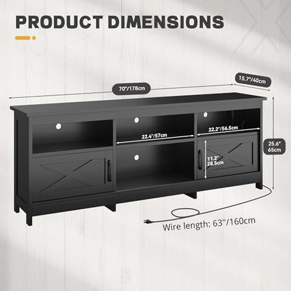 70" Farmhouse TV Stand for 70-80" TVs with LED, Living Room, Black, view 3
