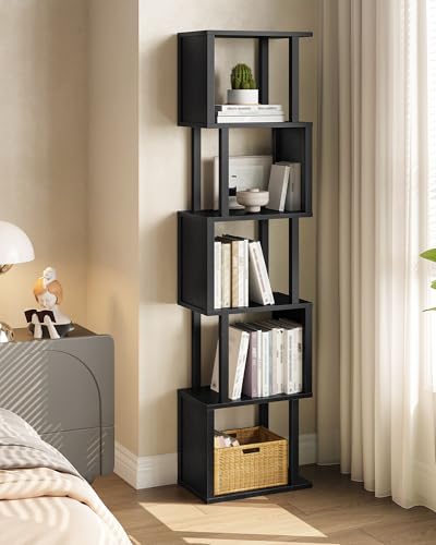 S-Shaped 5-Tier Bookshelf, 58.1-Inch Tall Bookcase with Anti-Tip Kit, view 4