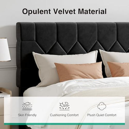 Full Size Velvet Headboard Bed Frame Black, view 5
