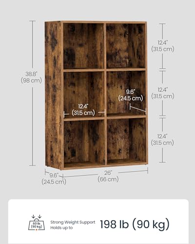 Bookshelf, Storage Shelf with 6 Open Compartments, Bookcase Organizer Unit for Home Office, Living Room, Dining Room, Brown