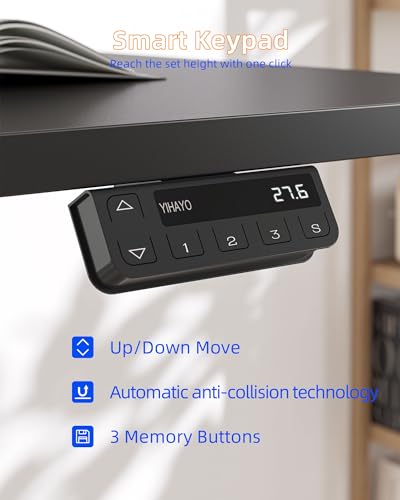Electric Standing Desk, 63 x 24 Inches Stand Up Desk with Splice Board, Adjustable Height Desk, Computer Desk for Home Office, Black Frame/Black Top