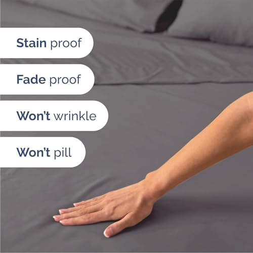 Queen Size 4 Piece Sheet Set - Breathable & Cooling Sheets - Dark Grey, view 6