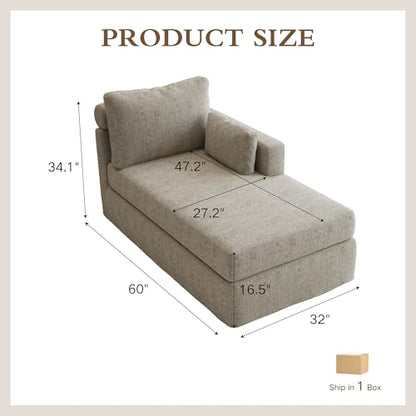 Chaise Lounge with Right Armrest 31.89" Upholstered Modern Lounge Couch Sleeper, view 3