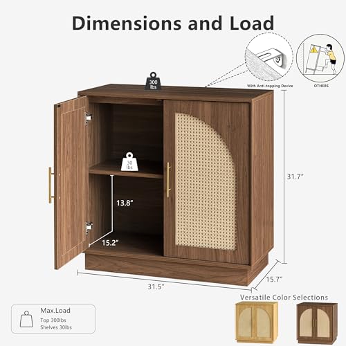 31.7" Sideboard Buffet Cabinet with Storage, Natural Walnut, view 3