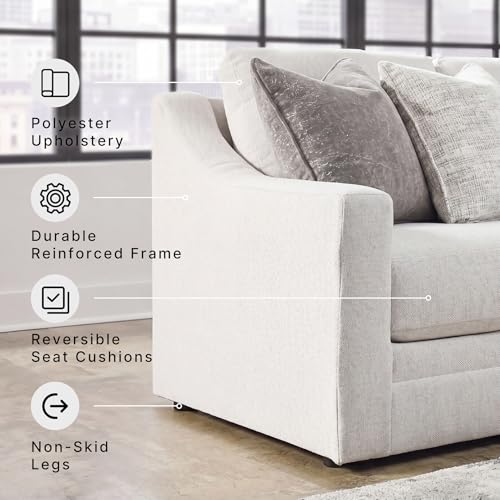 Signature Design by Ashley Maitelynn Sofa, No Assembly Required 88 Inch Contemporary 3 Seater Couch, Sag-Resistant Springless Platform Foundation for Living Room, Light Gray Chalk