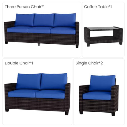 GAOMON 5-Piece Outdoor Patio Furniture Sets, 7 Seat PE Rattan Furniture Sectional Sofa Set with Storage Table, Patio Conversation Sets with Water-Repellent Cushions for Backyard, Deck, Poolside