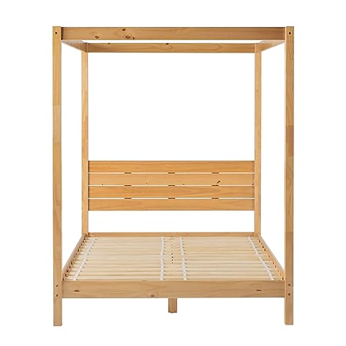 Isla Slatted Headboard Canopy Bedframe, Queen, Natural Pine