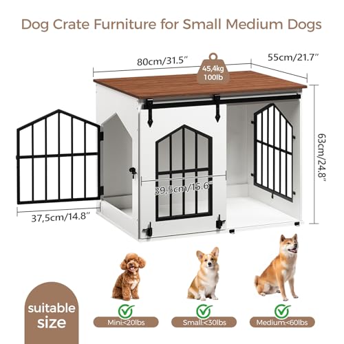 Dog Crate Furniture, 31.5" Farmhouse Dog Kennel with Sliding Barn Door, view 4