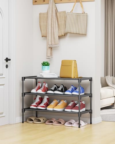 Shoe Rack - Non-Woven Shoe Rack Shelf, 27.5" Wide - 3 Tier, Black, view 3