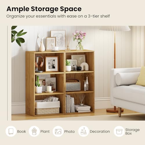 3 Shelf Bookcase, Modern Bookshelf Cube Storage Organizer, Open Storage Cabinet Multi-Functional Home Office Bedroom Furniture Display Bookcases, Natural