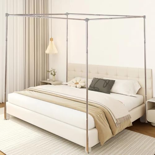 King Size Canopy Bed Frame with Stainless Steel Poles and Bedroom Decor Bracket, view 4