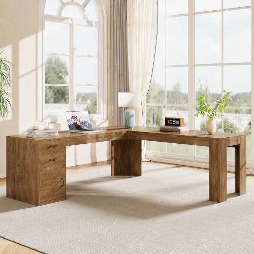83" L Shaped Desk with Drawers & Cabinet, Modern Executive Desk, view 4