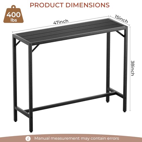 Outdoor Bar Table, 47" Patio Counter Height Table, High Top Furniture w/HDPE Top, E-Coating & Hammer-Finish Frame, Adjustable Foot, All Weather for Hot Tub,Balcony,Poolside,Kitchen