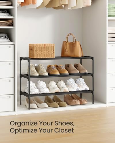 Shoe Rack, 3-Tier Stackable Metal Shoe Organizer, 24.5" Wide, view 7