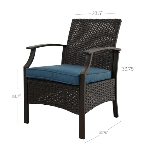 Outdoor Wicker Chairs Set of 2, Wicker Patio Seating with Olefin Cushion for Front Porch Small Balcony Outside (Peacock Blue)