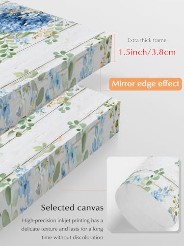 NuYeBiofx Country Hydrangea Flower Eucalyptus Leaves Canvas Wall Art Prints,48"x32" Framed Picture Artwork Retro Wooden Printed Canvas Oil Painting for Living Room Bedroom Office,Ready to Hang