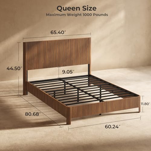Walnut Queen Bed Frame with Headboard, view 3