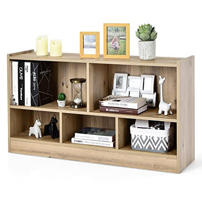 5 Cube Bookcase, 2 Tier Wooden Storage Open Bookshelf, Multipurpose Display Storage Cabinet for Living Room, Bedroom, Hallway, Kid's Playroom, Reading Nook (Natural)