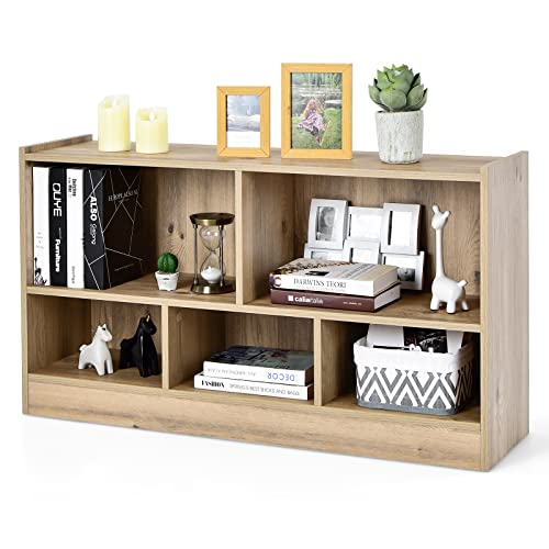 5 Cube Bookcase, 2 Tier Wooden Storage Open Bookshelf, Multipurpose Display Storage Cabinet for Living Room, Bedroom, Hallway, Kid's Playroom, Reading Nook (Natural)