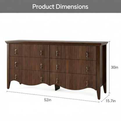 6-Drawer Fluted Dresser, 52" Wide Double Chest of Drawers,Walnut, view 3