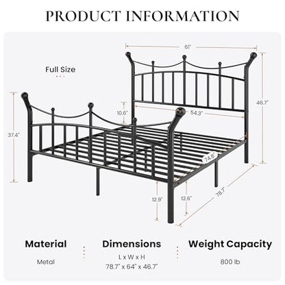 Full Size Metal Bed Frame, Victorian Crown Style, Black, view 3