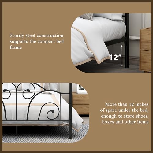 Queen Size Four-Poster Metal Canopy Bed Frame, Black, view 5