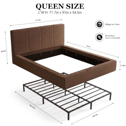 Queen Bed Frame w/ Channel Headboard, Cloud Upholstered Platform Bed Frame, view 3