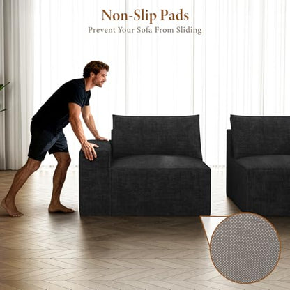 114" Modular Sectional Boneless Couch, Modern 3 Seater Sofa with Ottoman & Deep Seat, Convertible Chenille L Shaped Cloud Couches for Living Room, No Assembly Required, Black