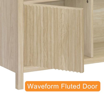 Cube Bookshelf with 2 Doors, Wood Bookcase with Storage, Modern 5 Cubby Book Shelf for Home Office Living Room (Light Walnut)