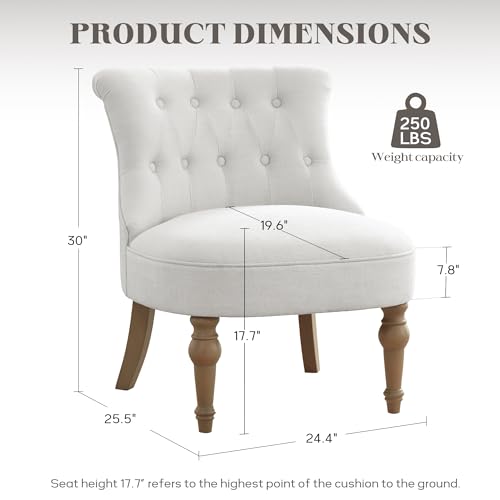 Living Room Chairs, Armless Accent Chair, Comfy Tufted Bedroom Chair, Upholstered Chair with Wooden Legs for Reading Room, Reception, Apartments and Dormitories (Beige)