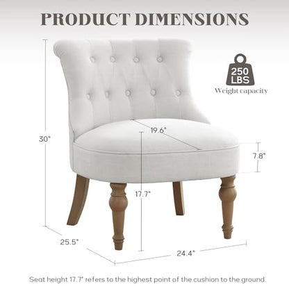 Living Room Chairs, Armless Accent Chair, Comfy Tufted Bedroom Chair, Upholstered Chair with Wooden Legs for Reading Room, Reception, Apartments and Dormitories (Beige)