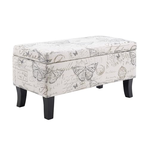 Designs4Comfort Winslow Storage Ottoman Bench 32" - Transitional Upholstered Footstool & Seat, for Living Room, Entryway, Hallway, & Bedroom, Butterfly Fabric