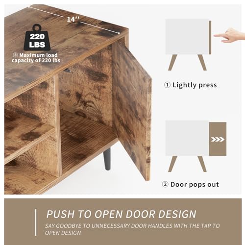 TV Stand for 65 Inch TV, Mid Century Modern TV Stand, Entertainment Center with Storage Cabinet and Open Shelves, TV Console Table Media Cabinet for Living Room, and Bedroom (Rustic Brown)