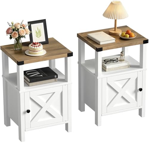 Set of 2 Farmhouse Nightstands, Sofa Side End Table with Storage, view 2
