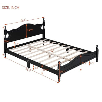 JIVOIT Retro Style Platform Bed with Headboard and Footboard, Queen Size Wood Platform Bed Frame with Wooden Slat Support, Solid Wood Foundation, No Box Spring Required (Black,Queen,5)