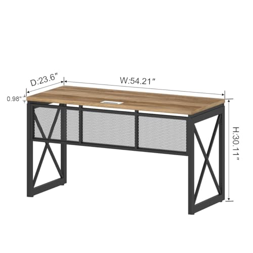54 Inch Farmhouse Computer Desk, Industrial Home Office Desk with Metal Frame, view 3