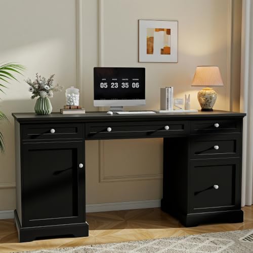 Black Executive Desk with Drawers, 60" Office Desk with Storage, view 4