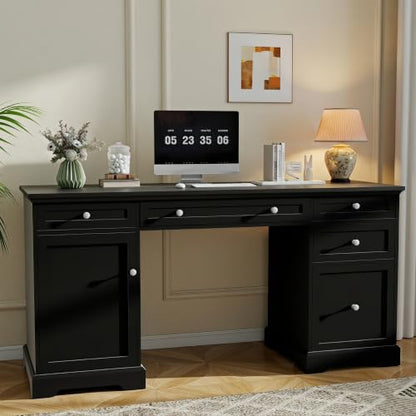 Black Executive Desk with Drawers, 60" Office Desk with Storage, view 4