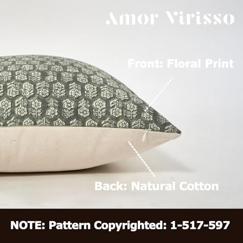 Floral Pillow Covers 24x24 Couch Pillows for Living Room Decorative Throw Pillow Covers Accent Farmhouse Neutral Pillow Covers 1PC, Mineral Green
