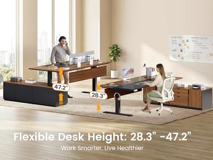 71" Executive L Shaped Electric Standing Desk, Brown, view 4