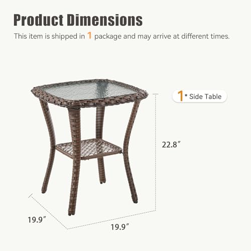 Patio Tables Wicker Side Table, Outdoor End Table with Storage Shelf, Patio Furniture Side Table for Sofa, Swivel Chairs, Garden, Balcony - Dark Brown
