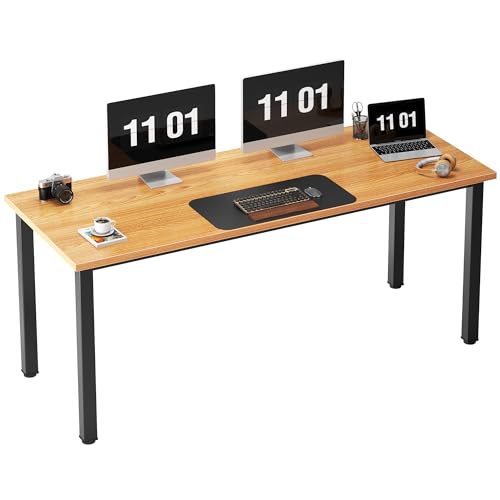 63 Inch Large Computer Desk - Modern Simple Style Home Office Gaming Desk, Basic Writing Table for Study Student, Black Metal Frame, Teak