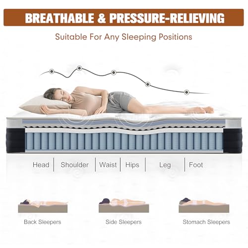 12 Inch Queen Hybird Mattress, Breathable Medium Firm Black Queen Mattress, view 5