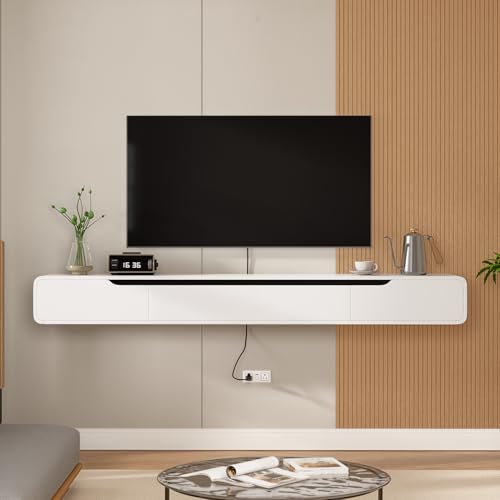 Floating TV Stand with 1 Door and 2 Drawers, 55inch, White, view 6