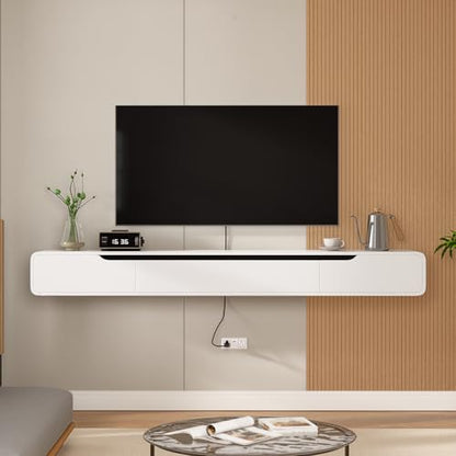 Floating TV Stand with 1 Door and 2 Drawers, 55inch, White, view 6