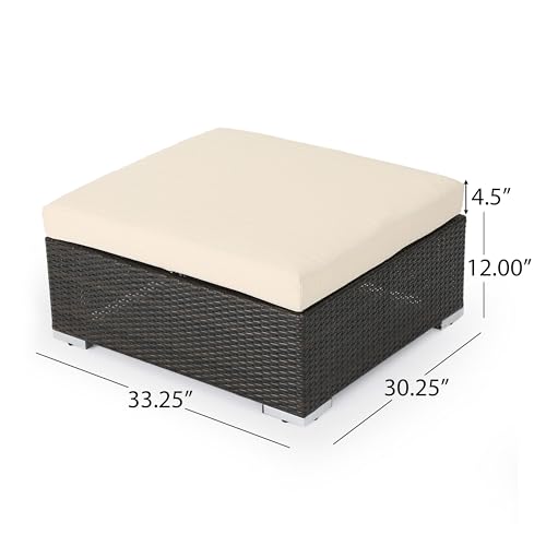 Outdoor Wicker Ottoman with Cushion for Stylish Patio Furniture, Versatile Garden Footrest or Extra Seating, Comfortable and Durable, Beige