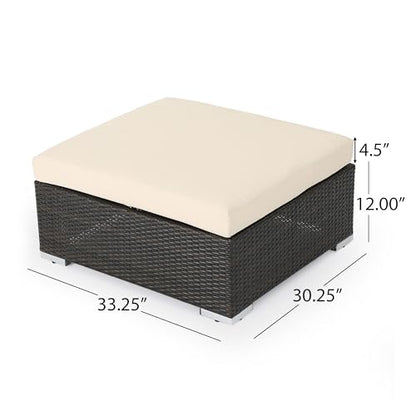 Outdoor Wicker Ottoman with Cushion for Stylish Patio Furniture, Versatile Garden Footrest or Extra Seating, Comfortable and Durable, Beige