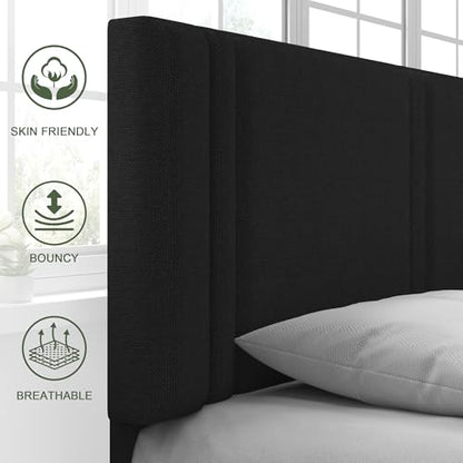Queen Platform Bed Frame, Fabric Upholstered Queen Bed Frame, view 5